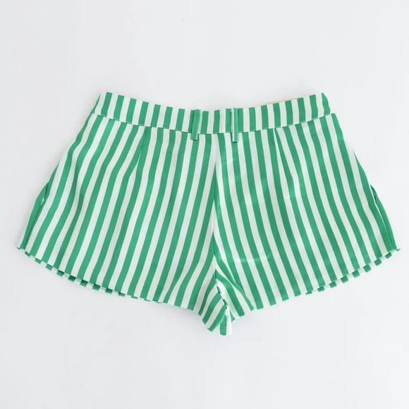 SER.O.YA Wren Wide Leg Short Kelly Green & White Stripe Silk Shorts XS NWT - Picture 7 of 7